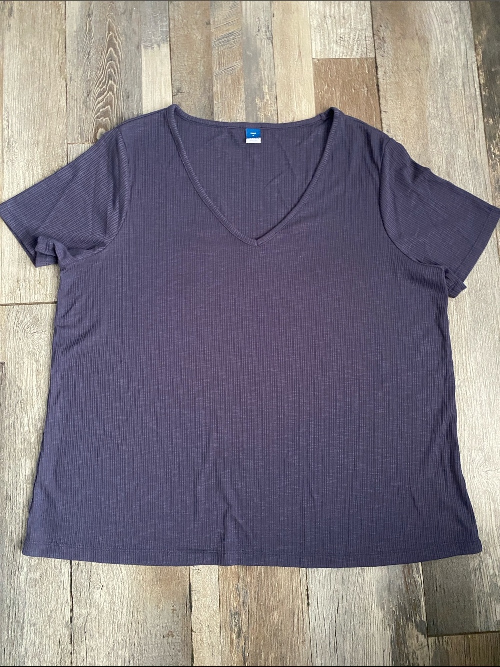 Old Navy Dark Blue Ribbed V-Neck Short Sleeve Tee